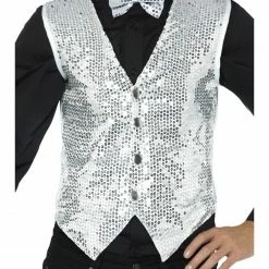 Smiffys Sequin Waistcoat, Silver Male Costumes