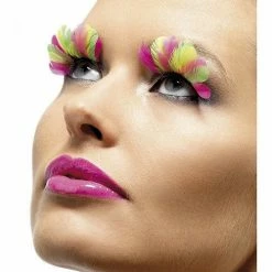 Smiffys Fever, Eyelashes, Multi-coloured Neon Feather