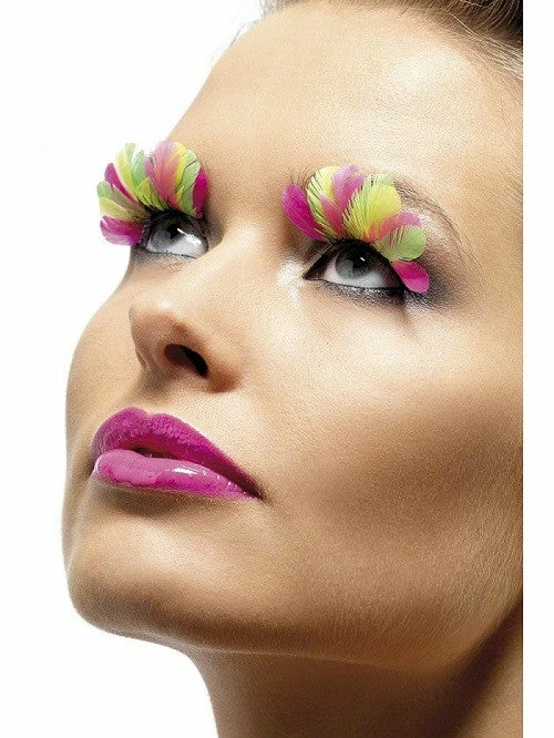 Smiffys Fever, Eyelashes, Multi-coloured Neon Feather 1 Smiffys Fever, Eyelashes, Multi-coloured Neon Feather
