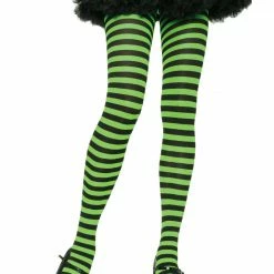 Leg Avenue Nylon Tights, Striped Black And Lime