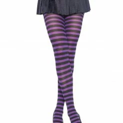 Leg Avenue Halloween Hosiery Nylon Tights, Black And Purple