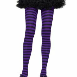 Leg Avenue Nylon Tights, Striped Black And Blue Halloween Hosiery