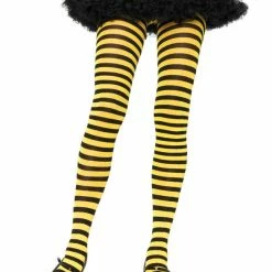 Leg Avenue Halloween Hosiery Nylon Tights , Striped Black And Yellow