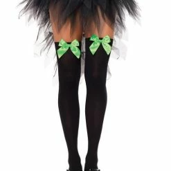 Leg Avenue Nylon Black Tights With Green Bow