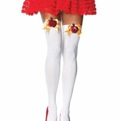Leg Avenue Halloween Hosiery Nylon Thigh Highs, Apple Bow