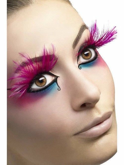 Smiffys Fever, Eyelashes, Pink With Feather Plumes 1 Smiffys Fever, Eyelashes, Pink With Feather Plumes