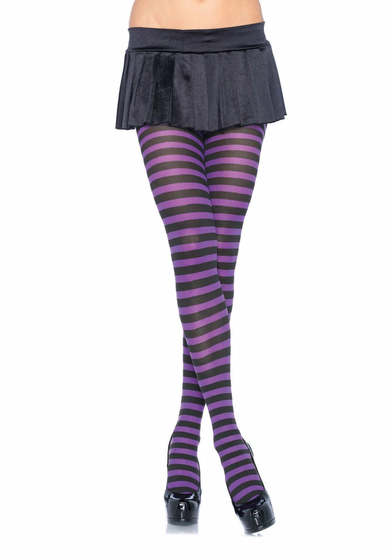 Leg Avenue Plus Size Stripe Tights, Black And Purple Halloween Hosiery 1 Leg Avenue Plus Size Stripe Tights, Black And Purple Halloween Hosiery