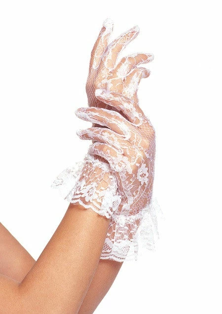 Leg Avenue Wrist Length Lace Gloves With Ruffle, White 1 Leg Avenue Wrist Length Lace Gloves With Ruffle, White