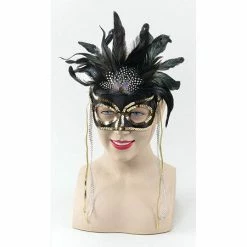 Bristol Masquerade Black Feathered, Gold Sequins.
