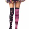 Leg Avenue Nylon Thigh Highs, Pink And Black Stars And Stripes Hoisery