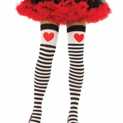 Leg Avenue Nylon Stocking, Black And White With Heart