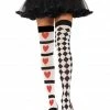 Leg Avenue Nylon Thigh Highs, Harlequin And Hearts