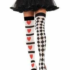Leg Avenue Nylon Thigh Highs, Harlequin And Hearts