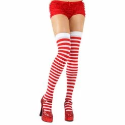 Wicked Thigh Highs, Striped, Red-White