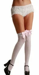 Vendor-unknown Thigh Highs With Bow, White-Baby Pink Hoisery