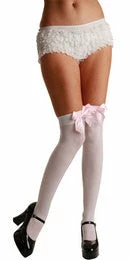 Vendor-unknown Thigh Highs With Bow, White-Baby Pink Hoisery
