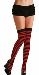 Vendor-unknown Hoisery Thigh Highs, Striped, Red-Black