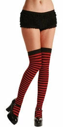 Vendor-unknown Hoisery Thigh Highs, Striped, Red-Black
