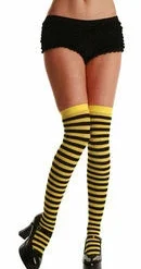 Vendor-unknown Hoisery Thigh Highs, Striped, Yellow-Black